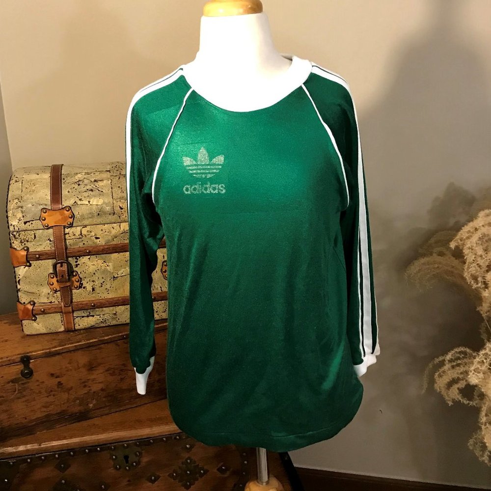 Vintage 1970s Adidas Long-sleeved Jersey - Kelly Green - Size Medium (12-14)